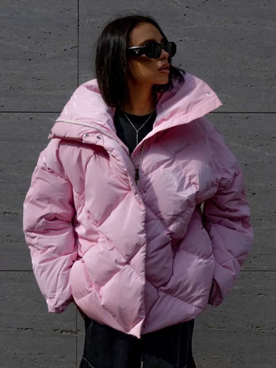 Women's Autumn Winter Thicken Warm Matte Glossy Lapel Bread Fashion Loose Casual Cotton Jacket