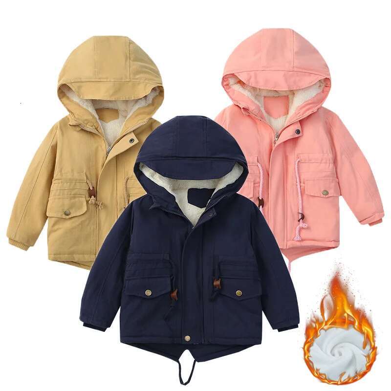 Ddmyshoesvip Boys Girls Winter Jacket Children Plus Veet Thick Warm Coats Kids Fashion Zipper Outwears Autumn Hooded Windbreaker Clothing