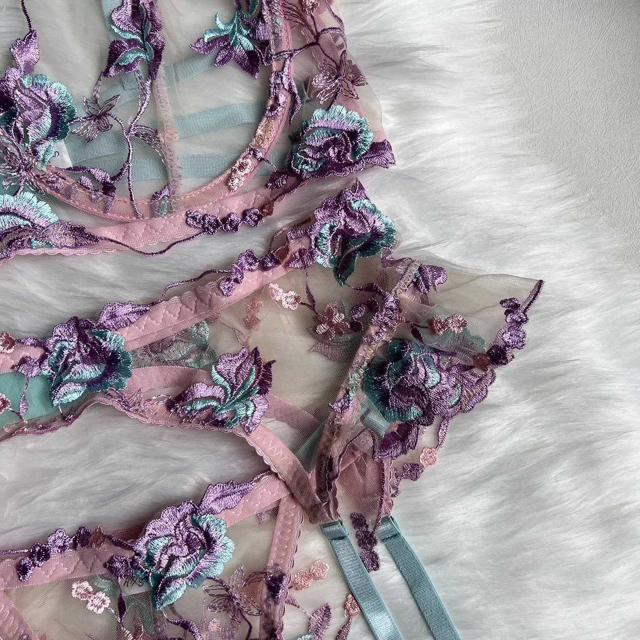 Ellolace Fairy lingerie floral transparent lingerie ruffle pendant close fitting exquisite lingerieXJ250301