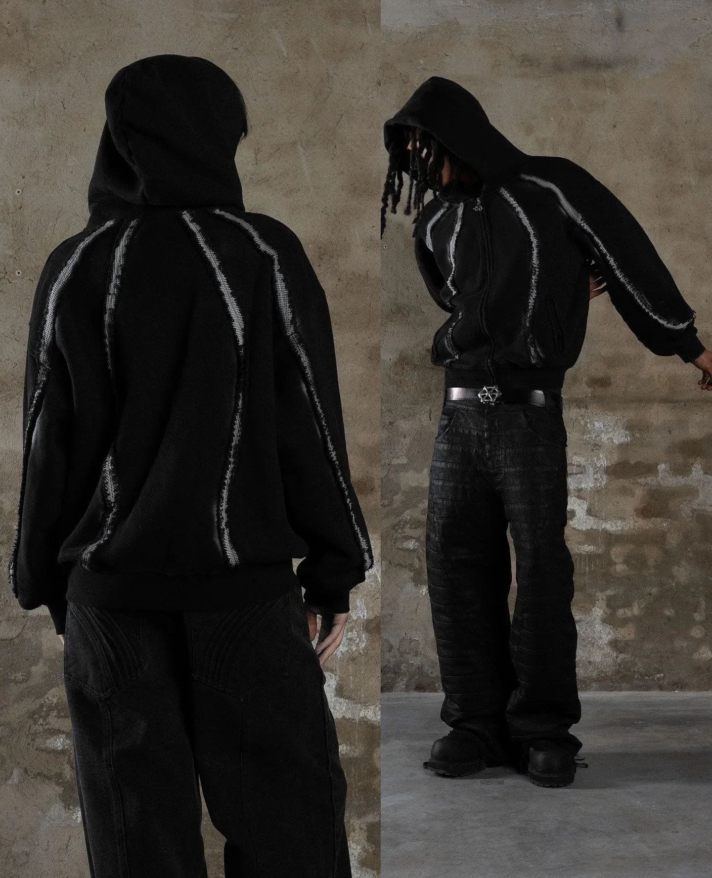 Heavy Splicing Striped Zipper Hoodie Street Harajuku Hip-hop Retro Mens and Womens Autumn and Winter Thickened Y2k Hoodie 250225