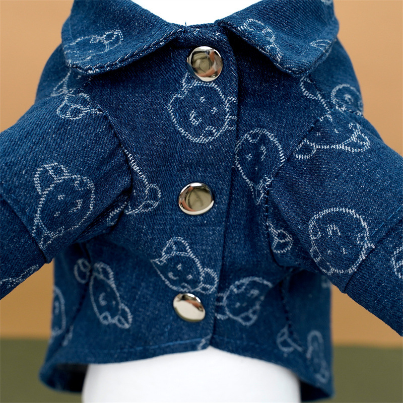 Dog Jean Jacket, Blue Denim Lapel Vest Coat T-Shirt Costume Fashionable and Handsome Girl Boy kitten Dogs Puppy Clothes for Small Medium Dogs Cats 3XL