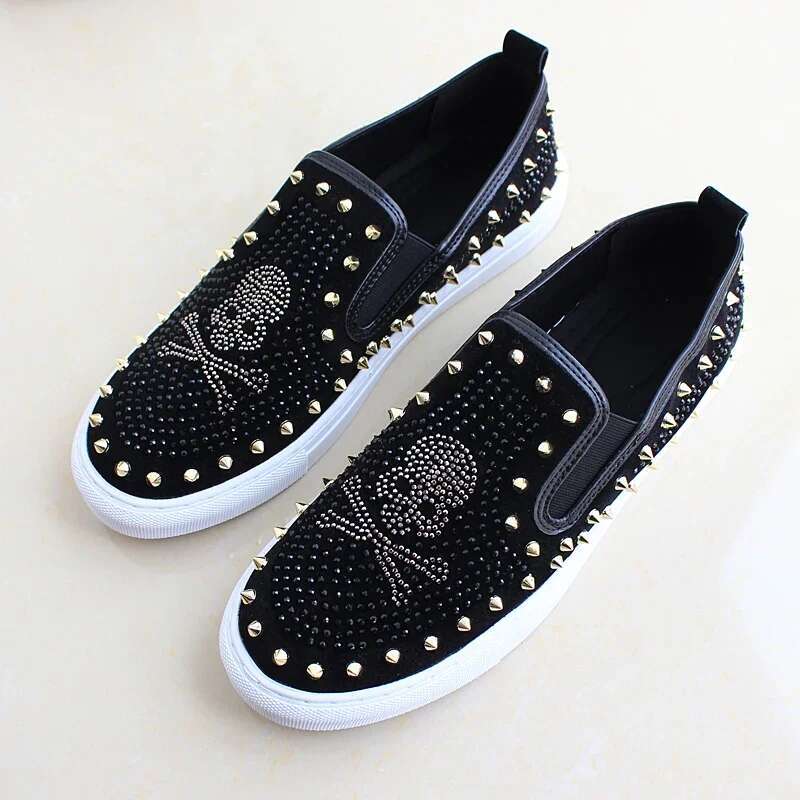 2025 New For Men Tide Leather Casual Spring Autumn Cool Skull Rivet Flat Shoes Leisure Slip-On Loafers