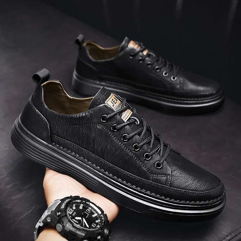 New Brand Men's Casual Leather Male Sneakers Comfortable Flat High End Fashion Lace Up Shoes For Men Tenis Mascuo