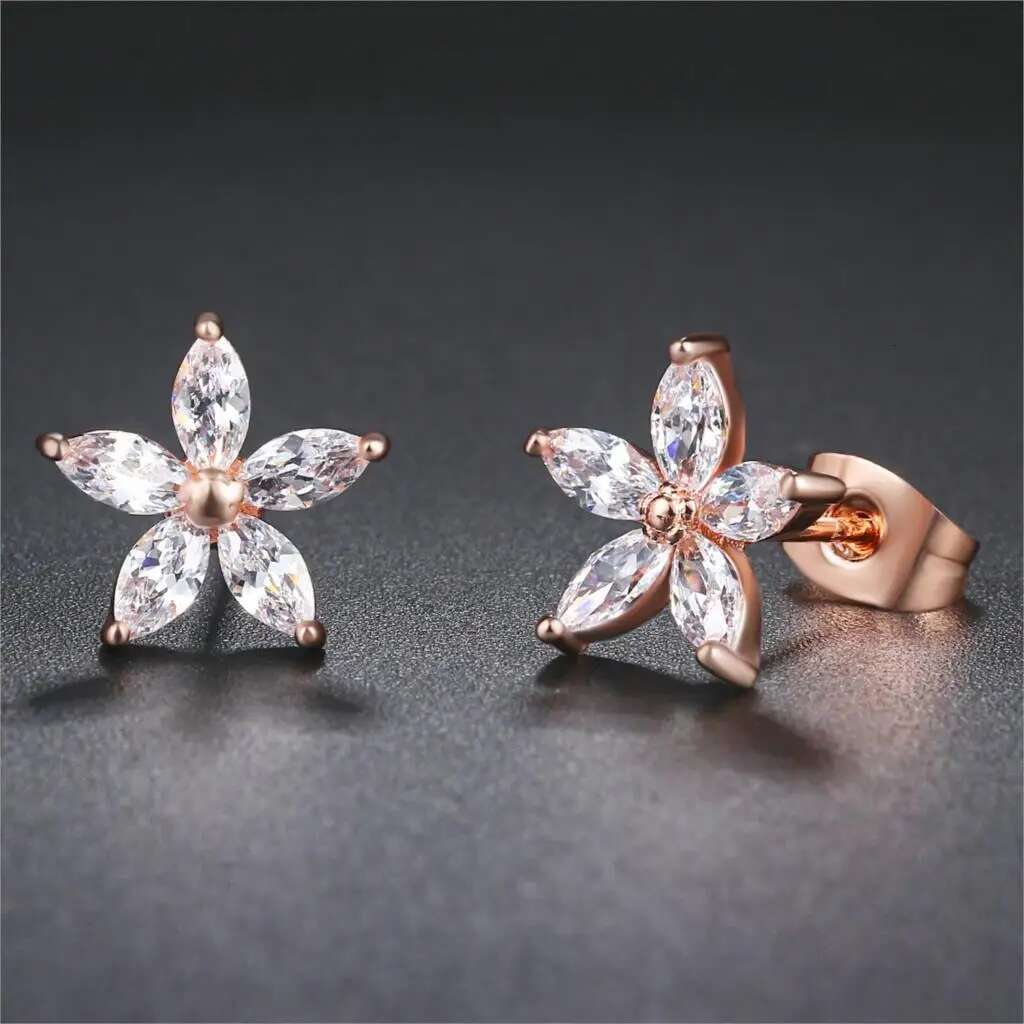 Engagement Wedding wer Crystal Stud Earrings Women Fashion Zircon Rose Gold Color Ear Jewelry for Bridal Female Gift E062