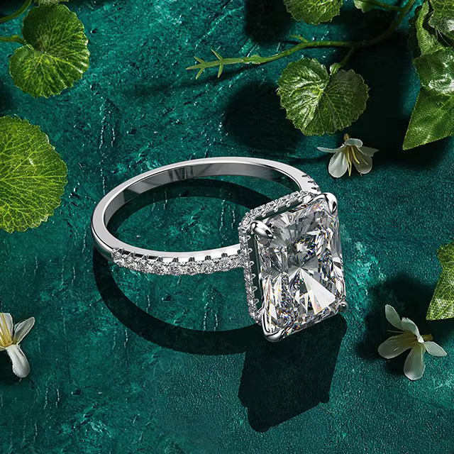 925 Sterling Silver Jewelry 18k White Gold Plated Fancy Emerald Cut baguette CZ Diamond Wedding Ring