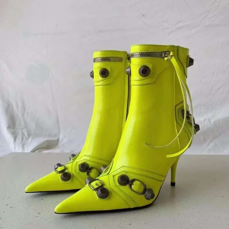 Gold Sier Women Pointed Toe Stilettos Heels Knee High Sexy Ladies Rivet Retro Pumps Cosplay Ankle Boots