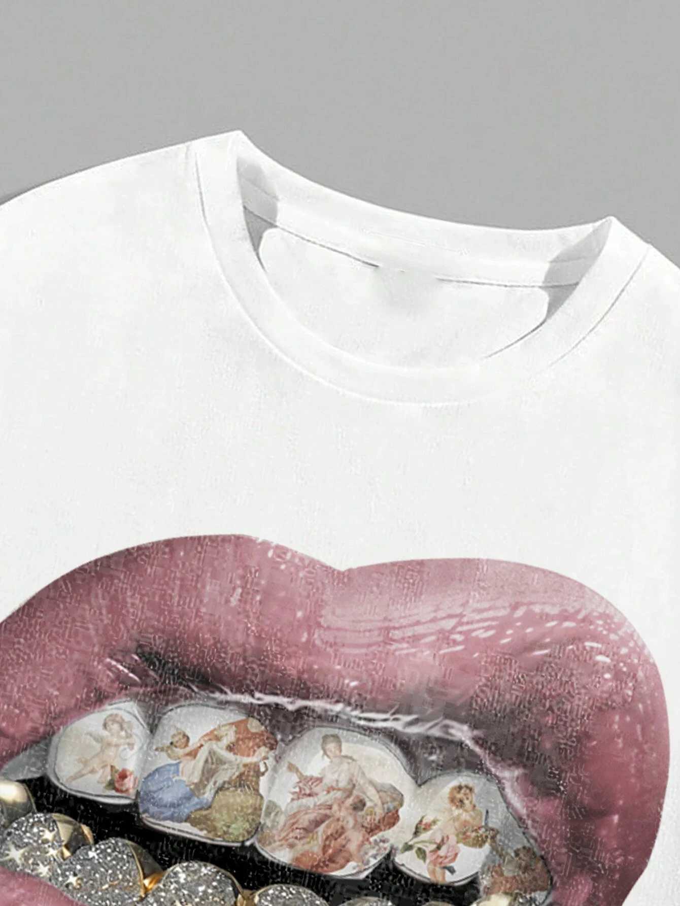 Big Mouth Women Men Unisex Cotton T-shirt Luxury Brand Fashion Big Size Top Casual Short Sleeve Hip Hop Classic Print Tee 4XLT250307