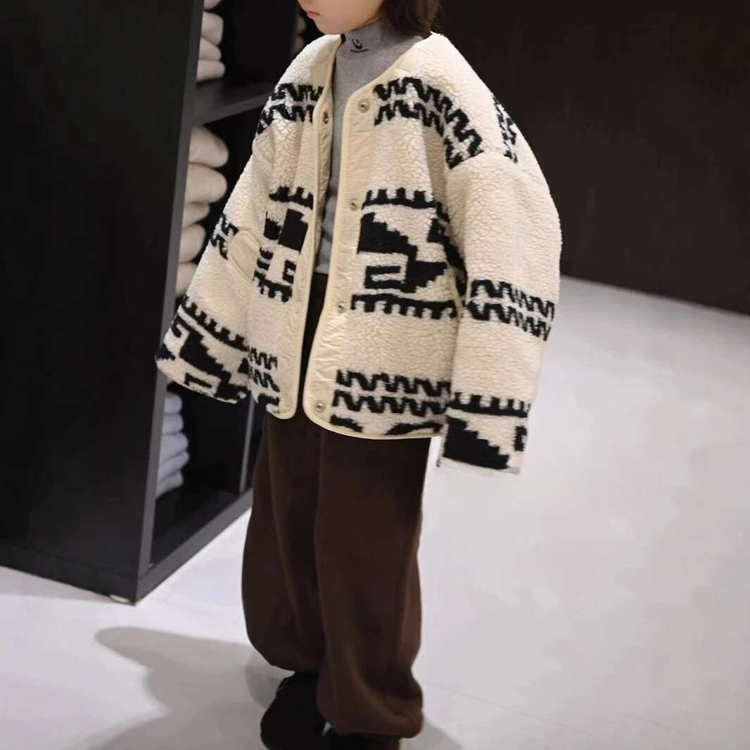 Ddmyshoesvip Lamb Wool Jacket For Children On Both Sides Autumn And Winter Cotton Clothing Fashionable Korean Style Clothes