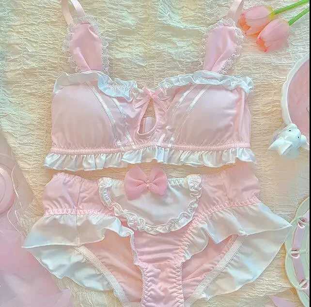 Sweet Japanese lingerie pure desire cute girl lace bra set hollow my melody lolita no steel ring underwear comfortable braletteXJ250301