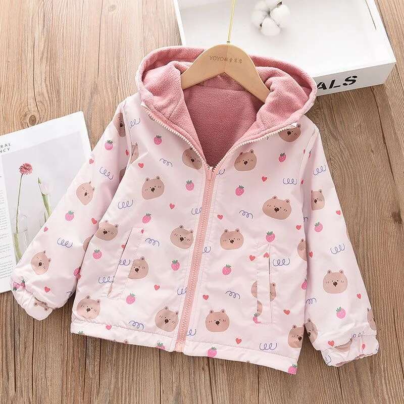 Ddmyshoesvip Girls Spring Jackets Double Faced Animal Cartoon Print Korean Coat Children Fleece Outerwear Kids Casual Costume