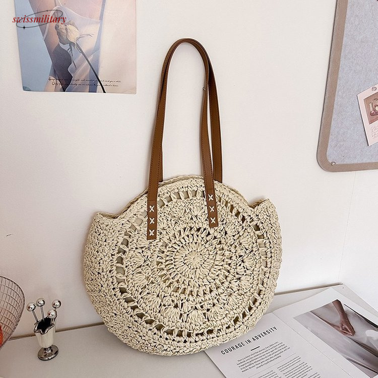 2025 Summer New Fabric Tote Fashion Trend Travel Seaside Play Grass Woven Shoulder Bag #swissmilitary