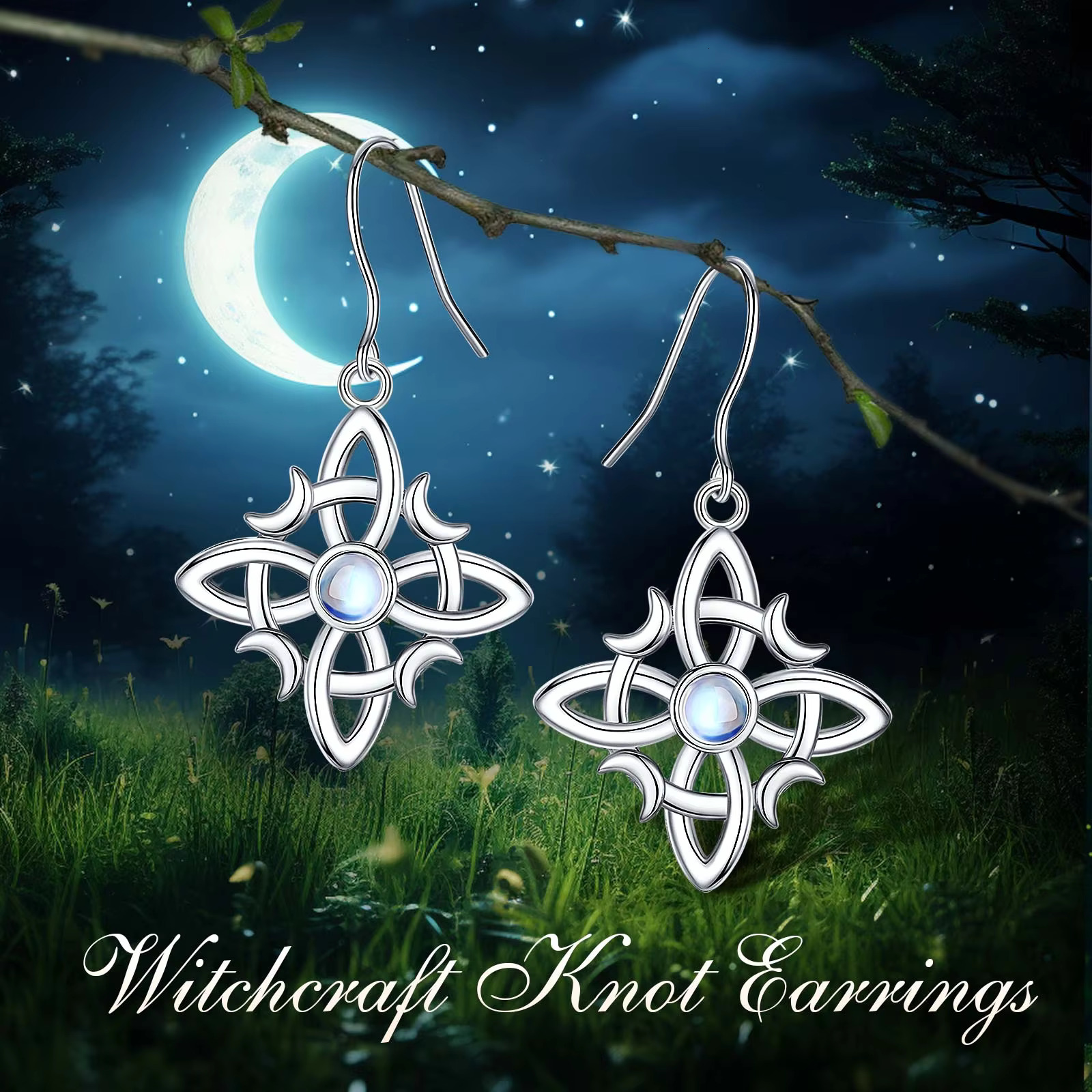 Merryshine Unique Sterg Sier Mother of Pearl Nudo De Bruja Plata Moonstone Witch Witches Knot Earrings for Women