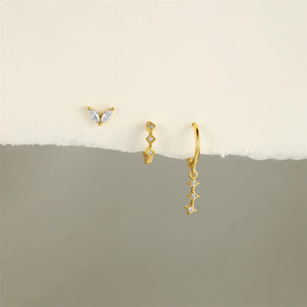 CANNER 1 Set 925 Silver Eight Pointed Star Petal Square Brick Earring Set For Women 18K Gold Detachable Pendant Ins Fine Jewelry 250228