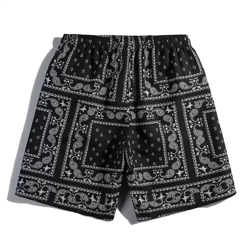Mens Casual Beach Shorts Breathable Quick Dry Vintage Personality Printed Bermuda Hip Hop High Street Streetwear 250225