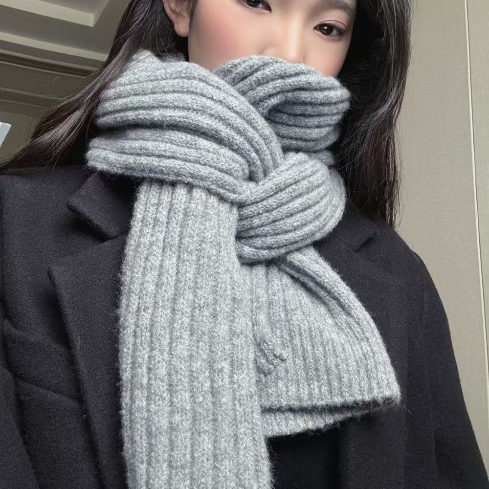 K022 Scarf women autumn and winter Korean style new all-match wool blended knitted solid color wool thick warm couple neck scarf