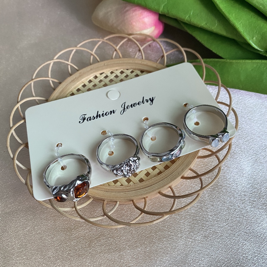Amber Silver Four-Piece Jewelry Set with Fashionable Design