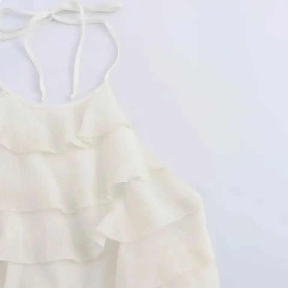 TRAF Halter Collar Tops Woman 2024 Sweet Lace Up Sleeveless Backless Bow Layered Decoration Off the Shoulders Sling 250226