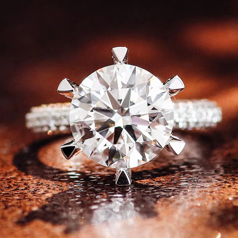 Gift Luxury Wedding Rings Big Size Main Stone French Pave Three Rows Diamonds Band14Kwhite gold Moissanite Diamond Ring Women