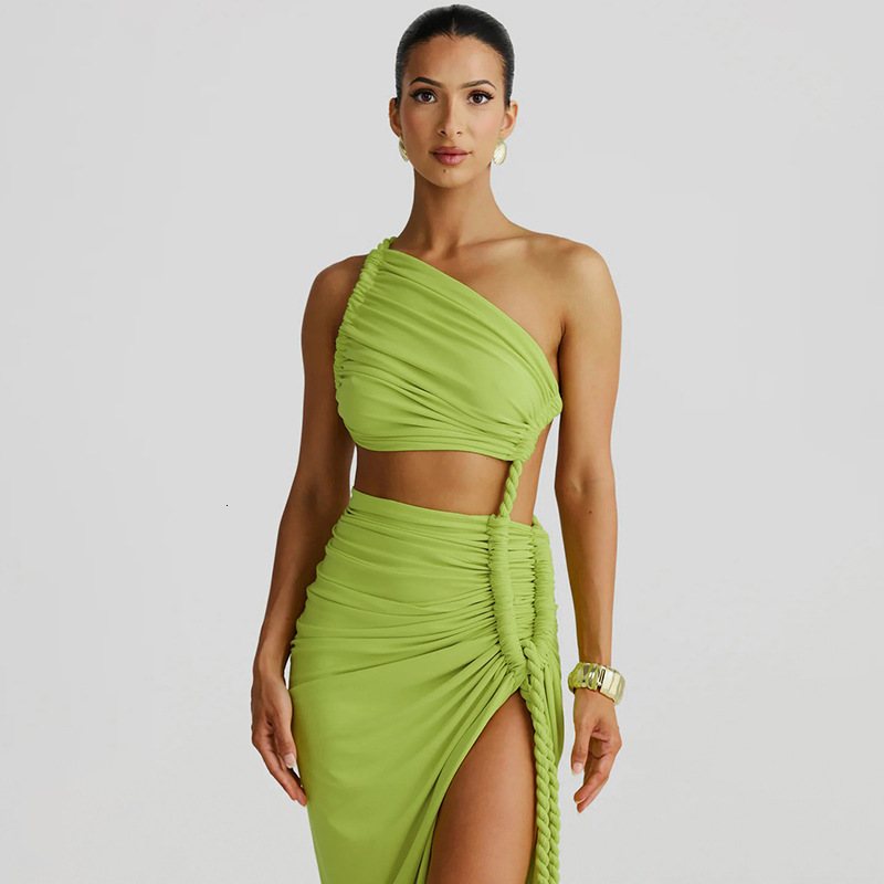 Women's Clothing 2025 Spring/Summer New Fashion Single Shoulder Strapless Backless Hollow Drawstring Pleated Dress