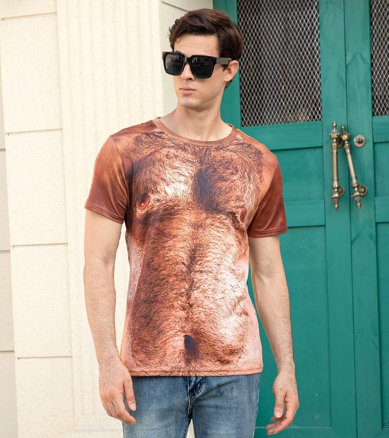 Mens T shirt Mens Hairy Chest T-Shirts Funny Crewneck Graphics Pattern Short Sleeve tee Casual tops summer clothes