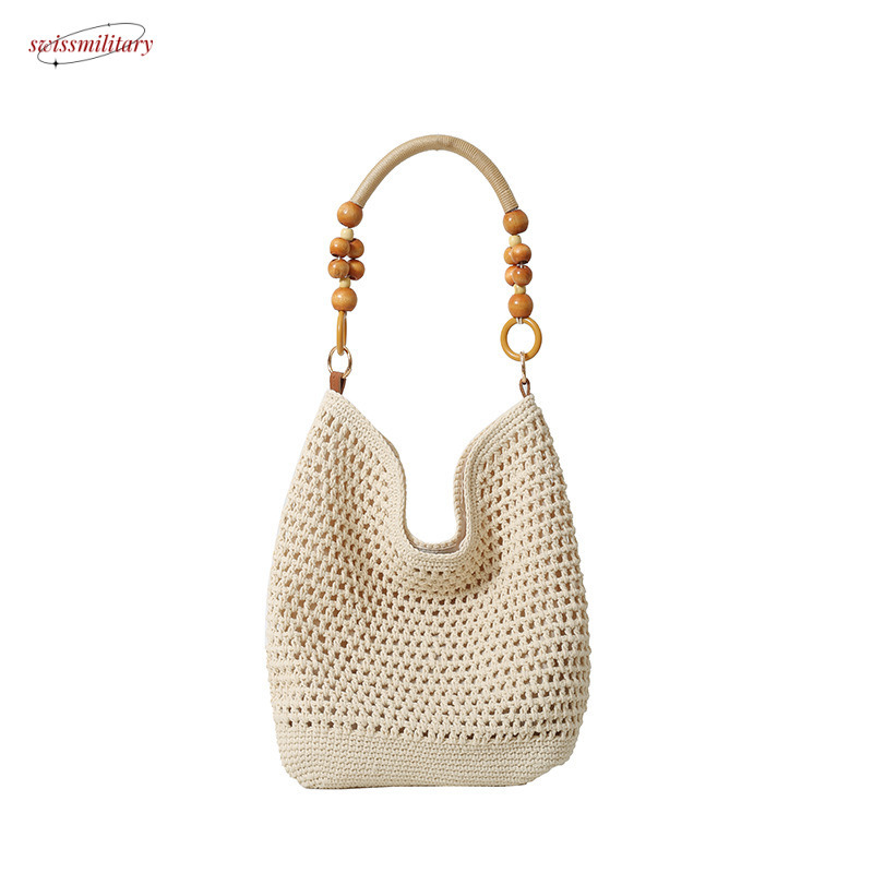 New Chinese woven for women in summer 2025, one shoulder vacation beach bag, artistic hollow tote bag #swissmilitary