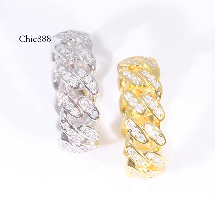 Hip Hop Jewelry Mossanite Sterg Sier Hot Sale Single Row VVS Dia Moissanite Cuban Ring for Men