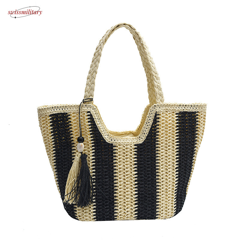 Large capacity grass woven for women's spring and summer 2025 new item, niche design, contrasting color, single shoulder beach vacation bucket ba