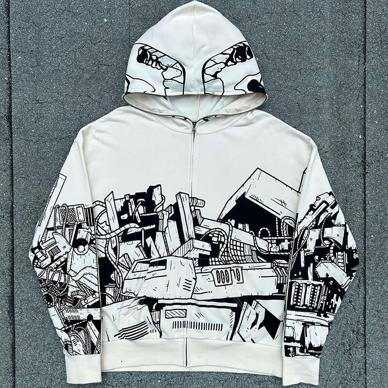 New printed Y2K Harajuku cardigan zipper hooded sweatshirt