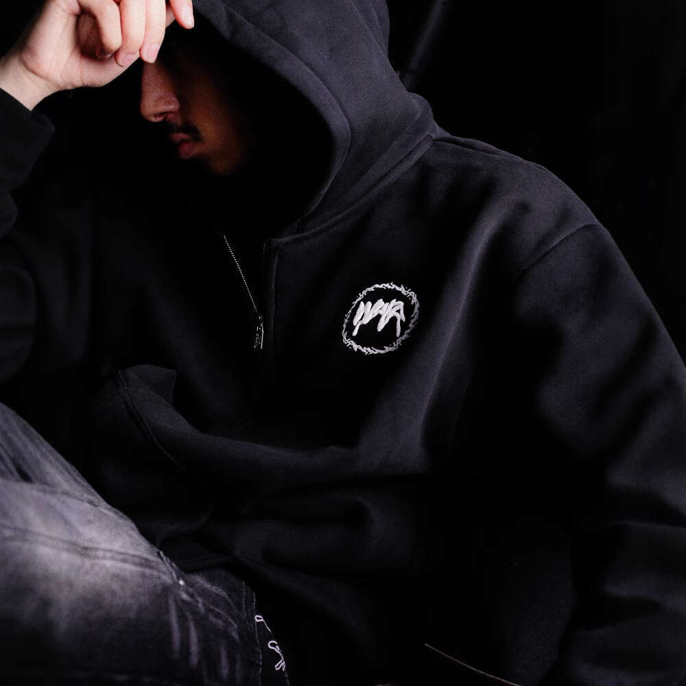 American Flying Goddess Embroidered Badge Open Chest Zipper Coat High Street Pure Cotton Couple's Loose Hoodie