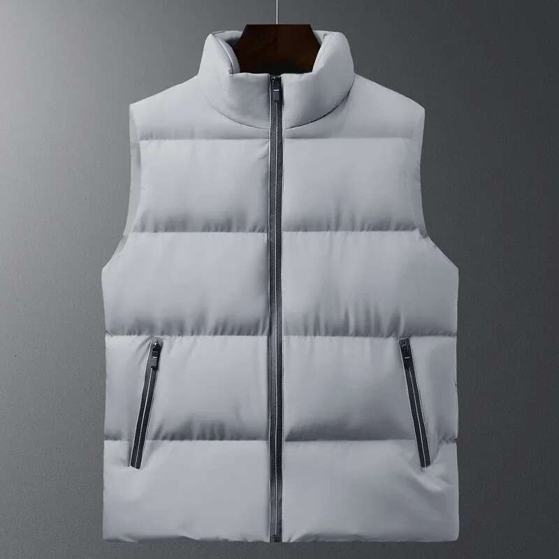 Thickened Fashionable Men's Cotton-Padded Jacket Vest2021Winter New Stand Collar Plus Size Casual Regular Feather Coat