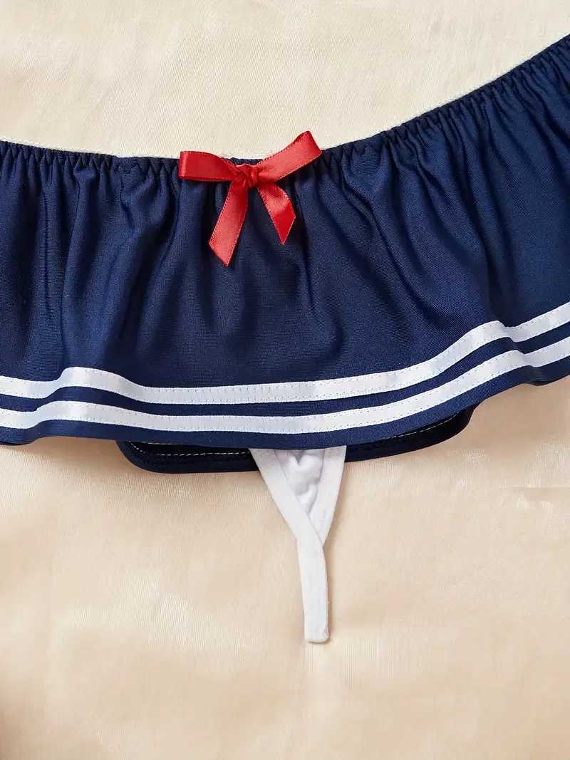 Sexy Lace Lingerie Ruffle And Bow Decoration Bra And Panty Sets Women Gathering Chest Underwear Bralette Set Cosplay CostumeXJ250301