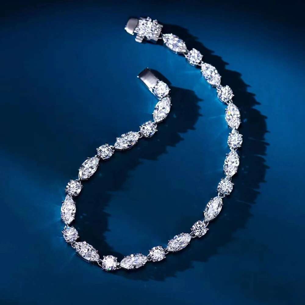 Wong Rain 100% Sterg Sier Round Marquise Cut Simulated Moissanite Gemstone Bracelets Fine Jewelry Christmas Gift