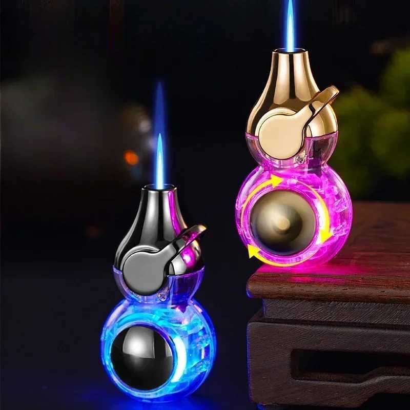 Ransparent Electric Butane Gas Lighter Windproof Straight Torch Lighter Colorful Lights Green Flame Cool NewT250301
