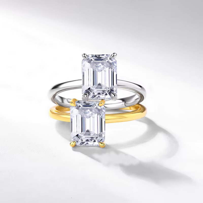 Wholesale Jewelry S925 Silver Moissanite Diamond Ring 2CT Emerald Cut Gold Plated Moissanite Engagement Ring