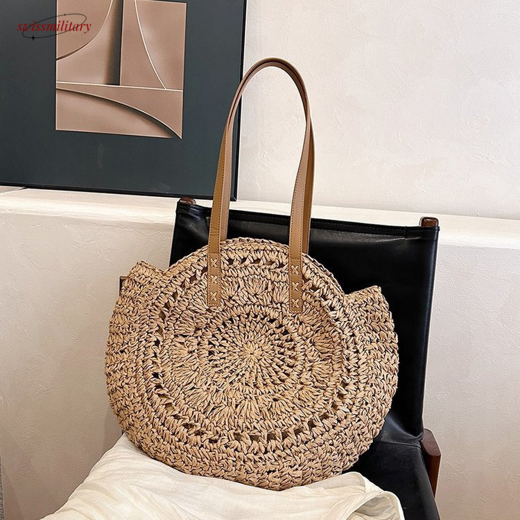 2025 Summer New Fabric Tote Fashion Trend Travel Seaside Play Grass Woven Shoulder Bag #swissmilitary