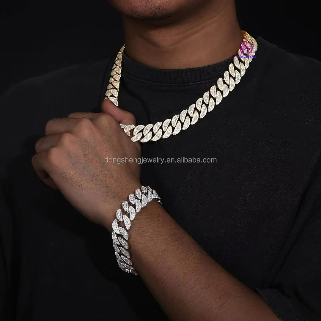 Vvs Moissanite Cuban Chain Bracelet Men's Hip Hop Necklace Iced Sier High Quality 16mm