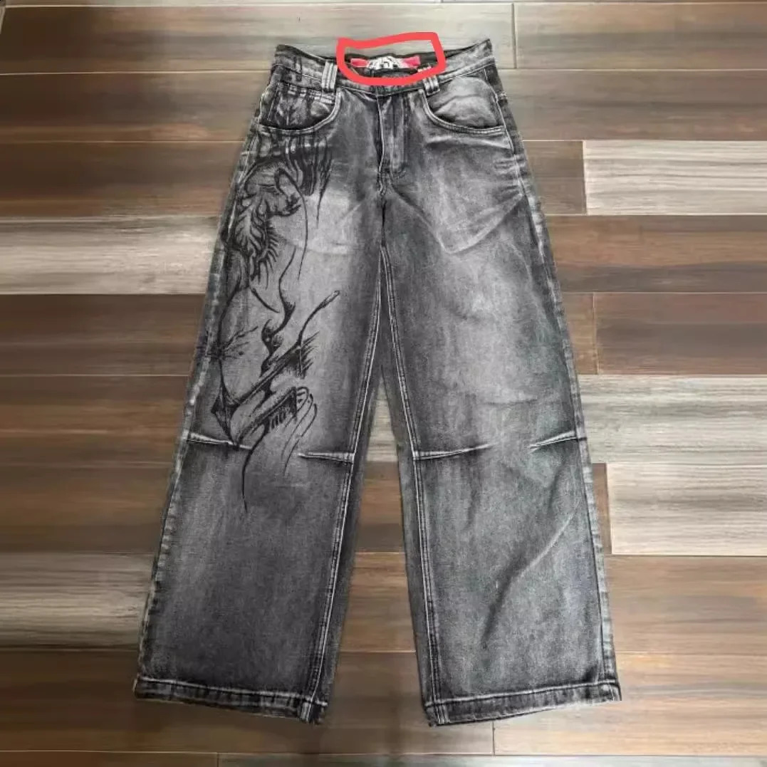 American Style Vintage Distressed Washing Hip Hop LooseFit WideLeg Jeans Trendy Cool CrossBorder Factory Direct Sales 250228