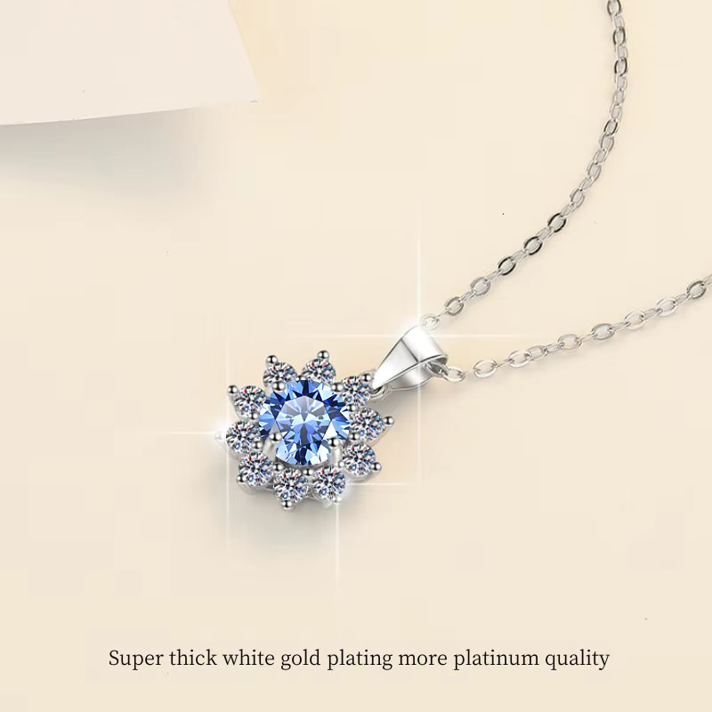 Fine 1CT Round Cut Blue Dia S Sterg Sier VVs1 Klein Moissanite Jewelry Suower Pendant Necklace of Women