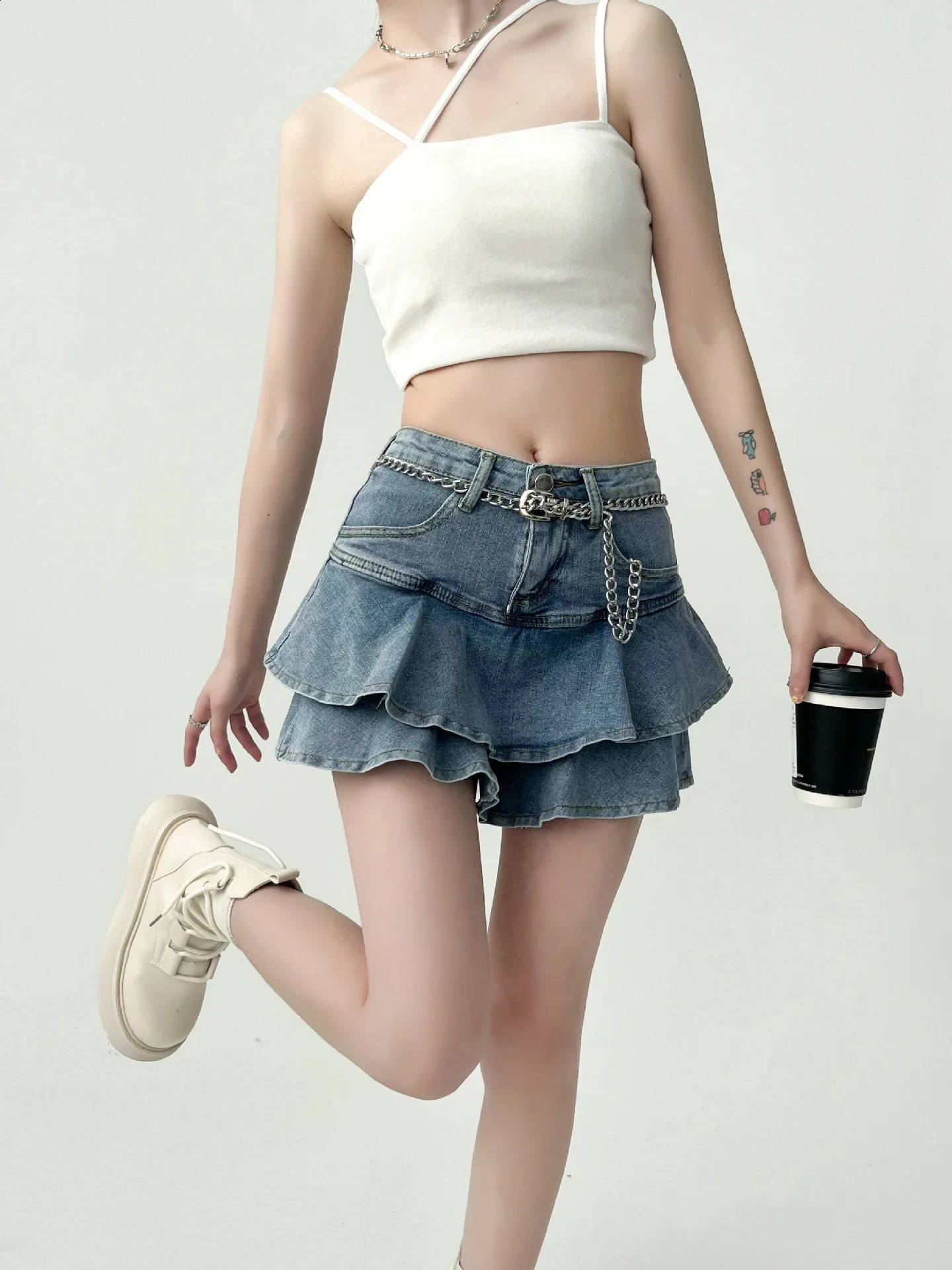 Spice s Denim Skirt Anti-Slip Double Denim Skirt Womens Stretch High-Waisted Slimming A-Line Cake Skirt 250224
