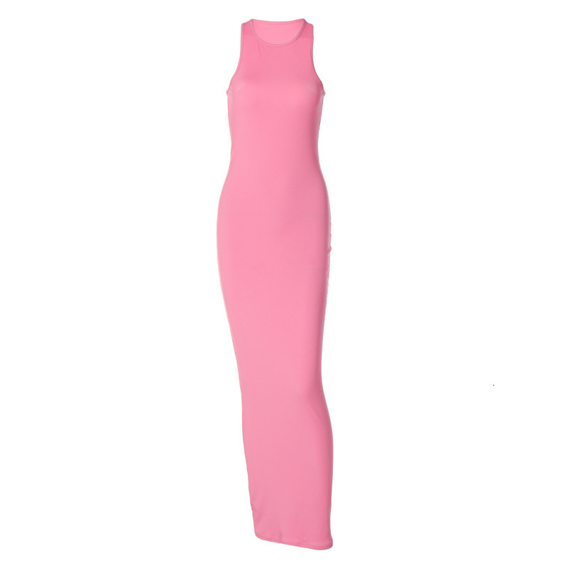 Women's 2023 Spring New Fashion Solid Sleeveless Round Neck Slim Fit Dress