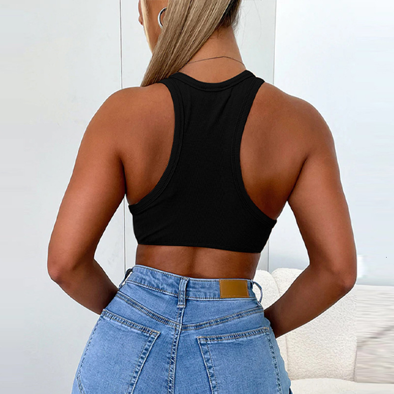 Women's 2023 Summer New Fashion Hot Diamond Slim Fit Round Neck Open Navel Tank Top