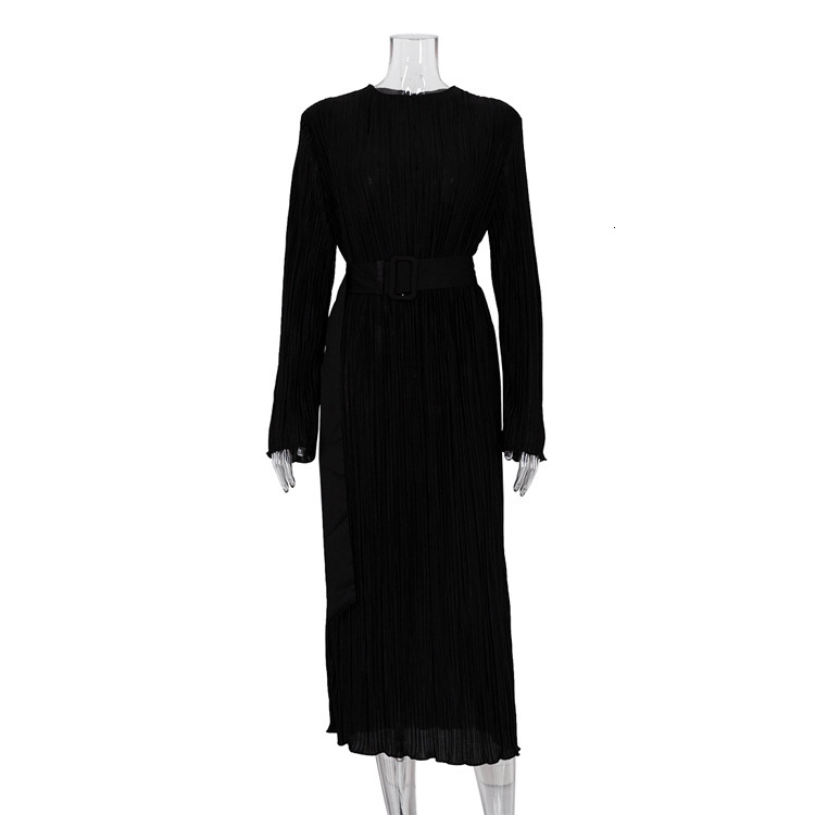 Women's New2 New Sleeved Waistband Pleated Temperament Commuting High Grade Relaxed Long Dress