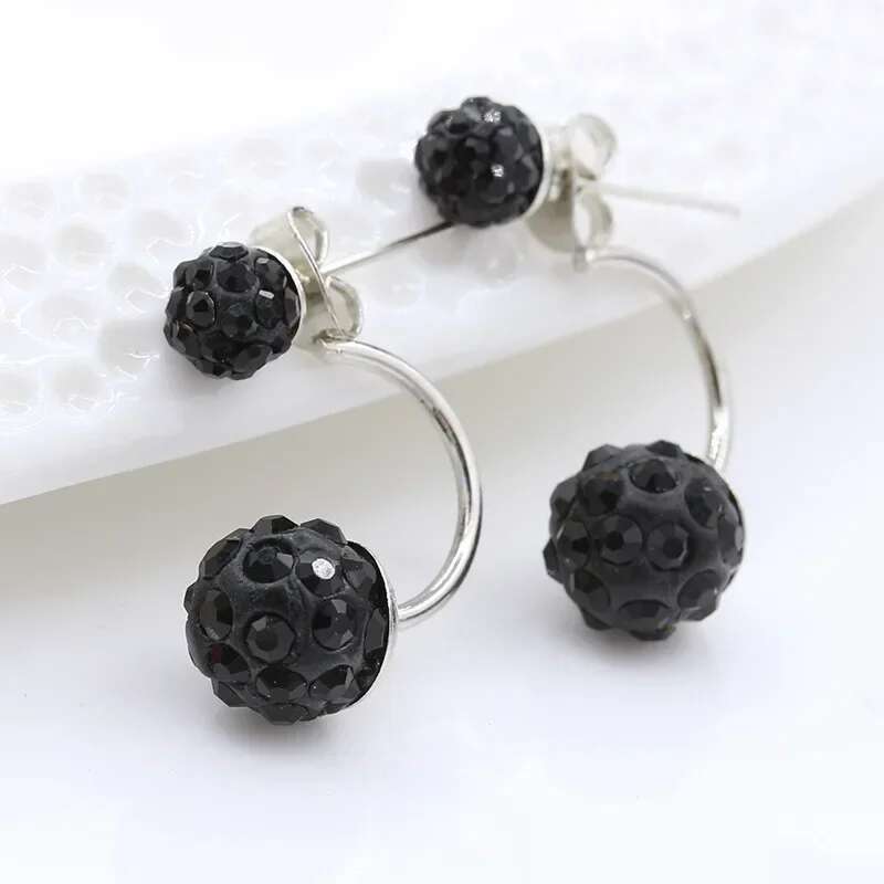 Women's Double Crystal Ball Sier-plated Delicate Stud Earrings Fashion Jewelry Accessories
