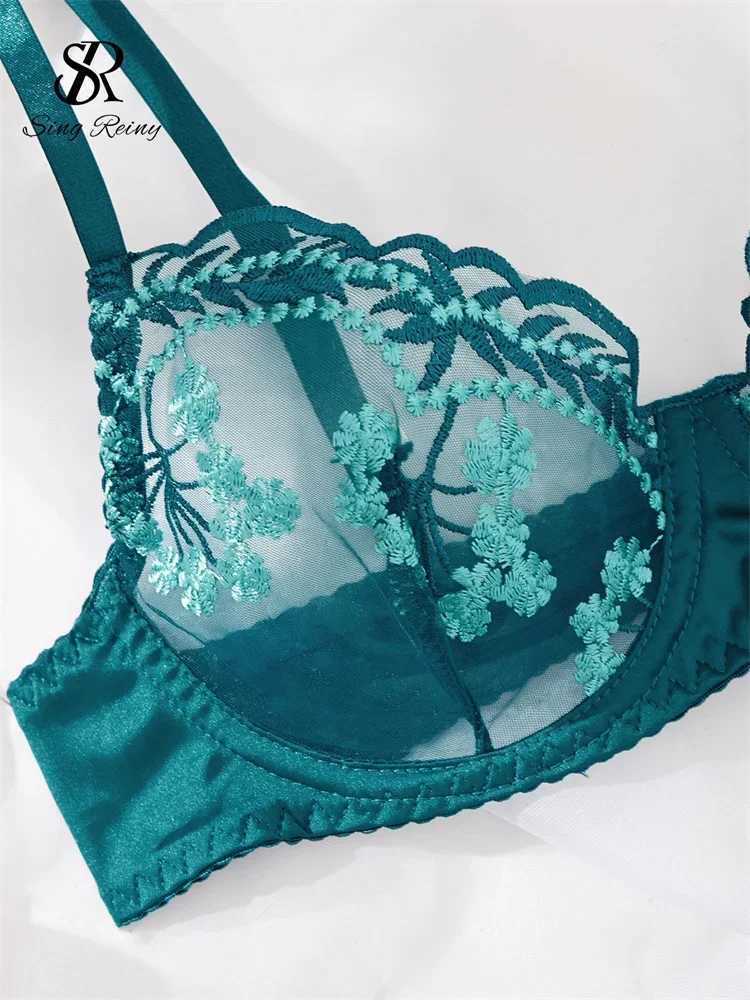 SINGREINY Embroidery Mesh Sexy Lingerie Suits Women Garter Transparent 4 Pieces Sets Ladies Floral Underwear Shapewear SetsXJ250301