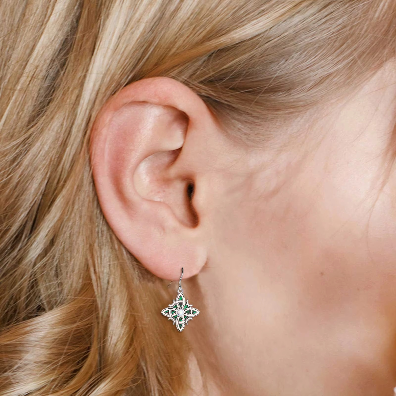 Merryshine Unique Sterg Sier Mother of Pearl Nudo De Bruja Plata Moonstone Witch Witches Knot Earrings for Women