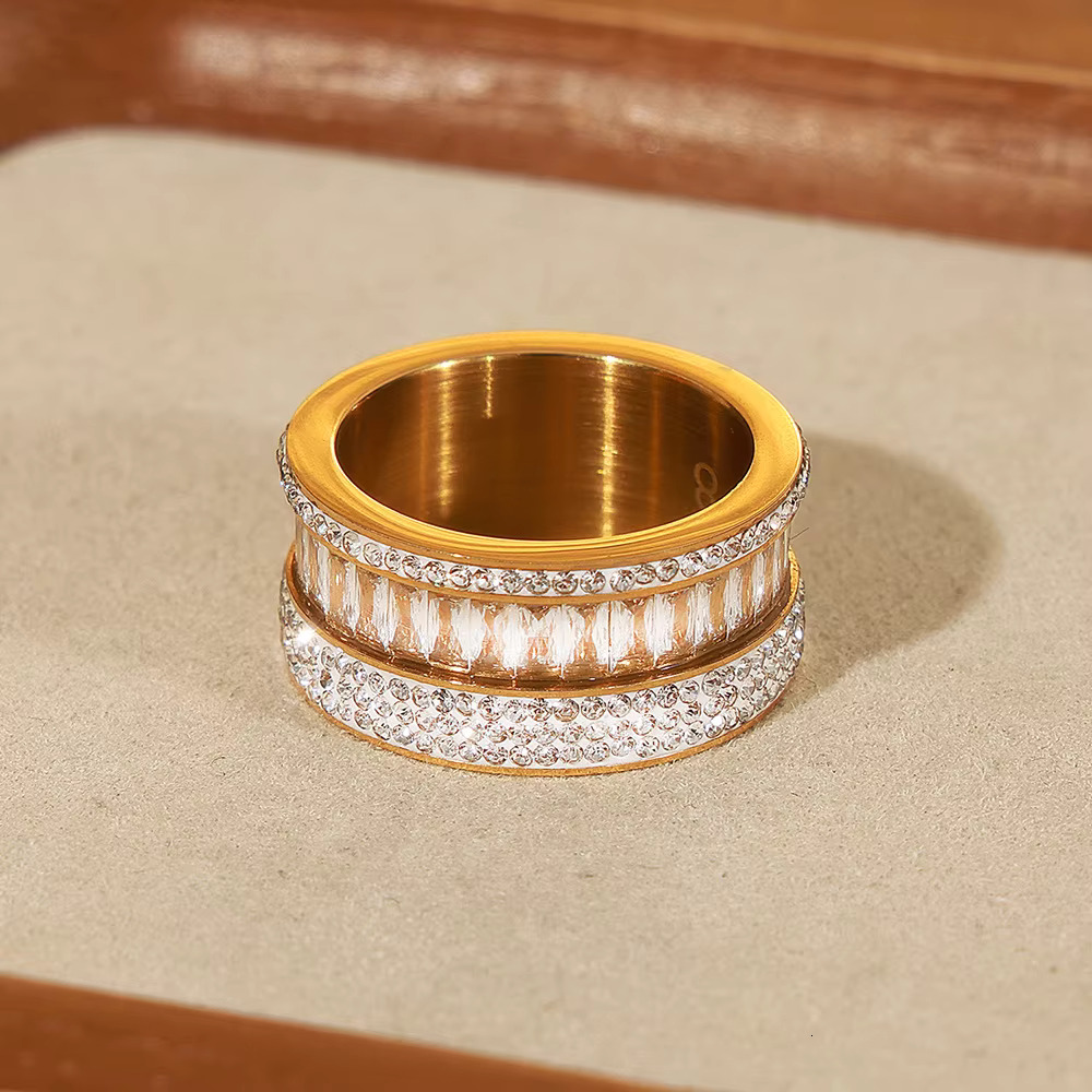 New Titanium Zircon Stainless Steel Gold Plated Ring Fashion Jewelry