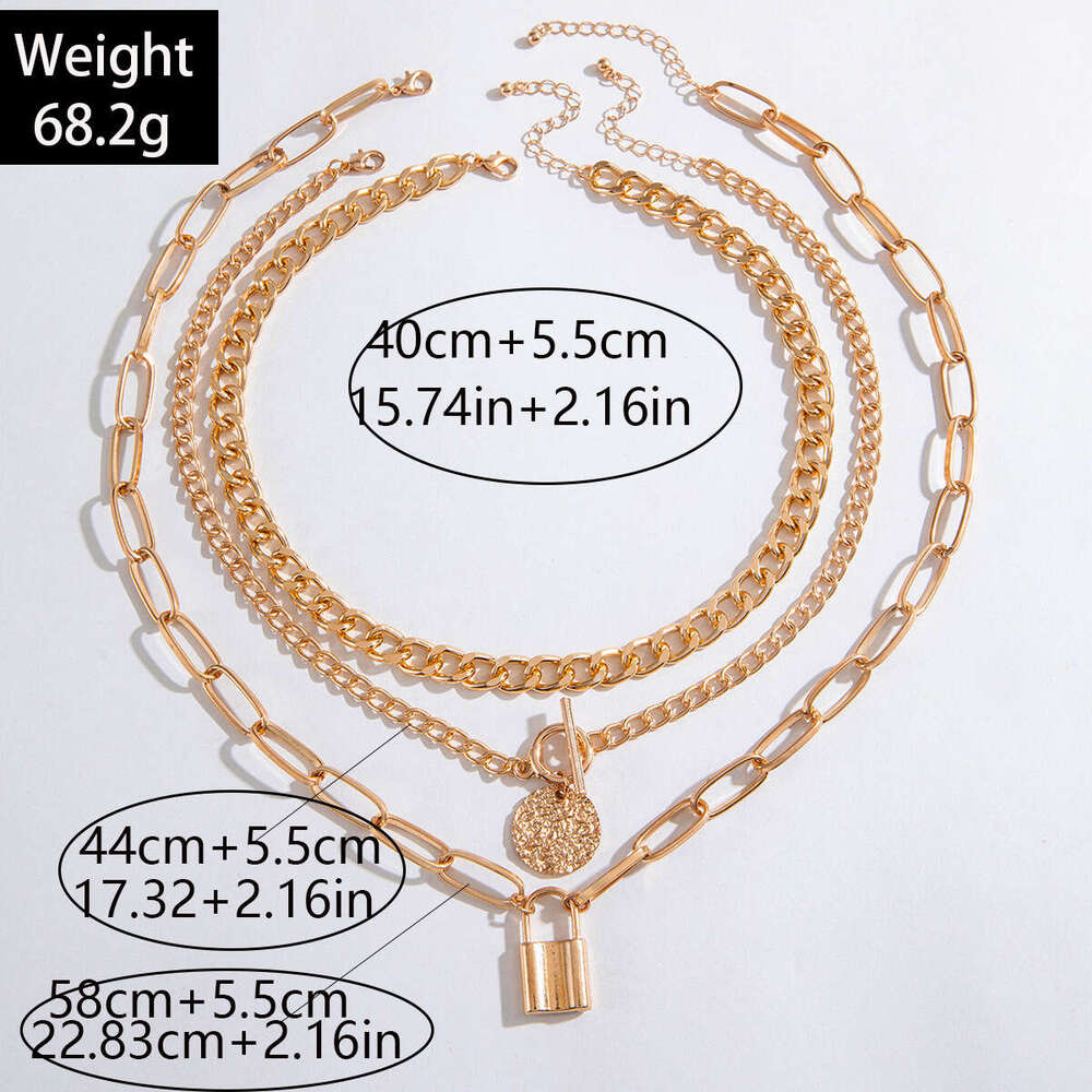 designer necklace Personalized alloy circular pendant, three-layer necklace, versatile, shaped pearl layered collarbone chain, women's necklace