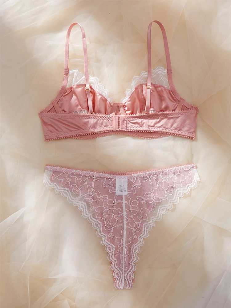 Womens Lingerie Sexy Ultra Thin Bra Set French Lace Splicing Underwear Youth Sexy Lingerie Intimate Pink Transparent LingerieXJ250301