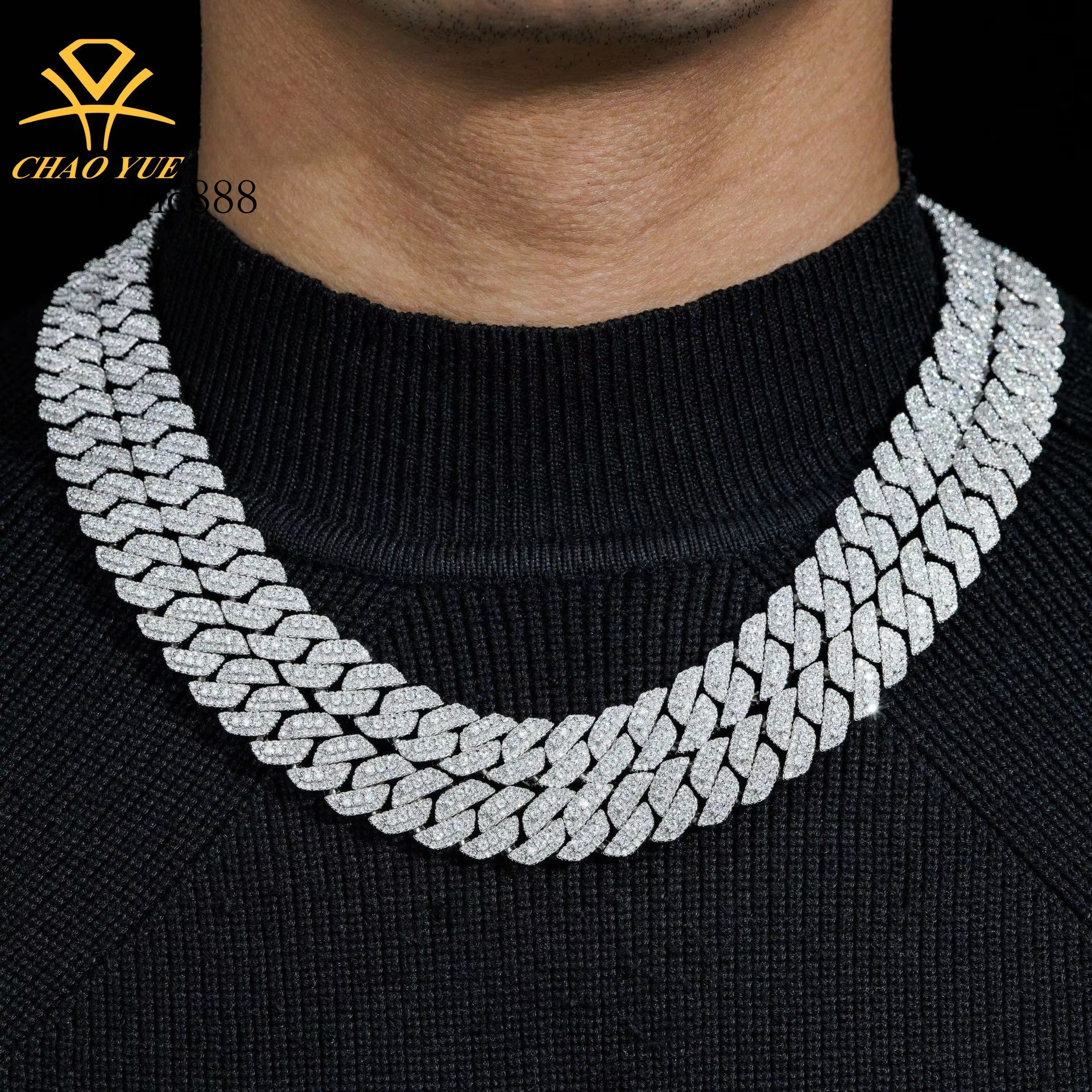 S Sier Moissanite Necklace Cuban Bracelet Personalized 13mm Hip Hop Style Collarbone Neck Hot Selg