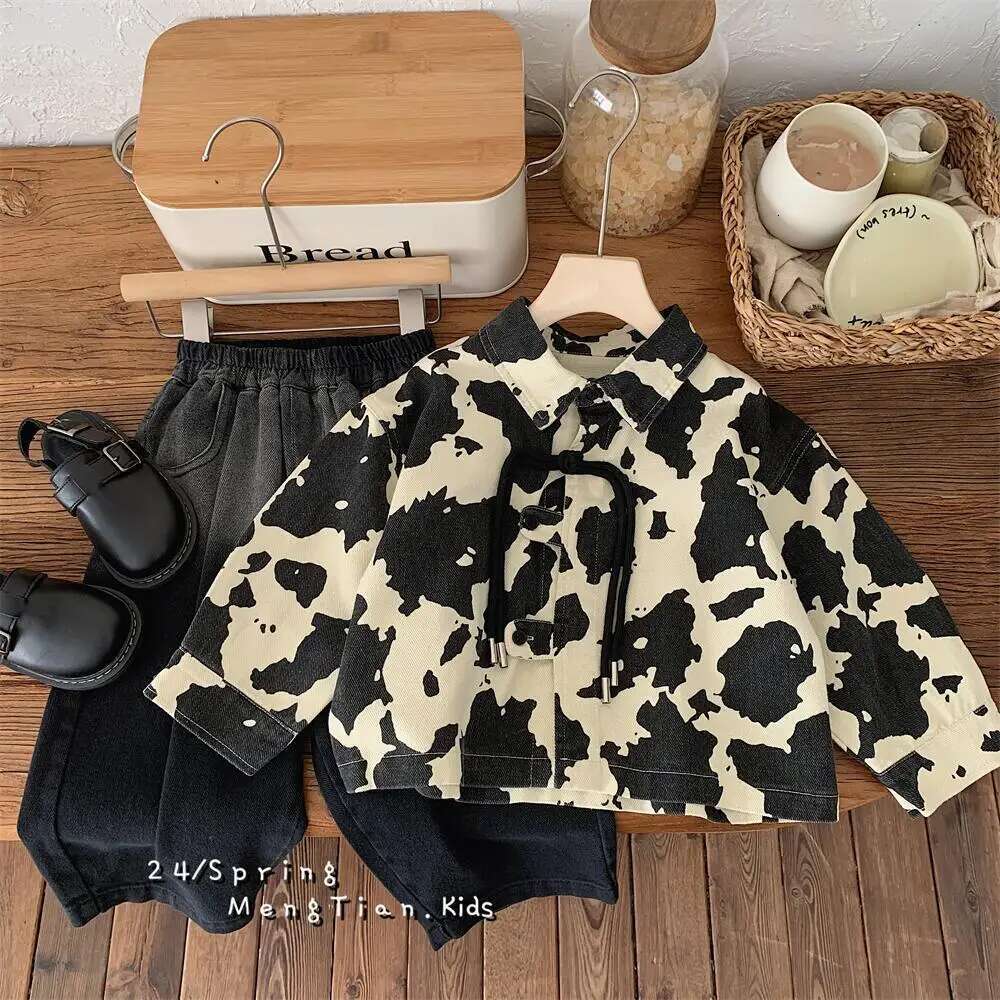Ddmyshoesvip Spring Autumn Korean Children Boys Jackets Cotton Turn Down Collar Toddler Printed Spliced Baby Boy Outerwear Coat